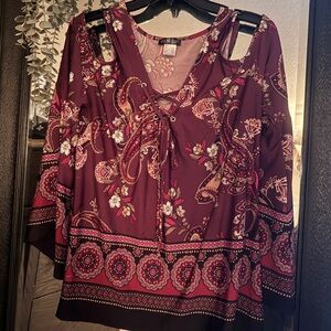 VENUS Burgundy Floral Blouse